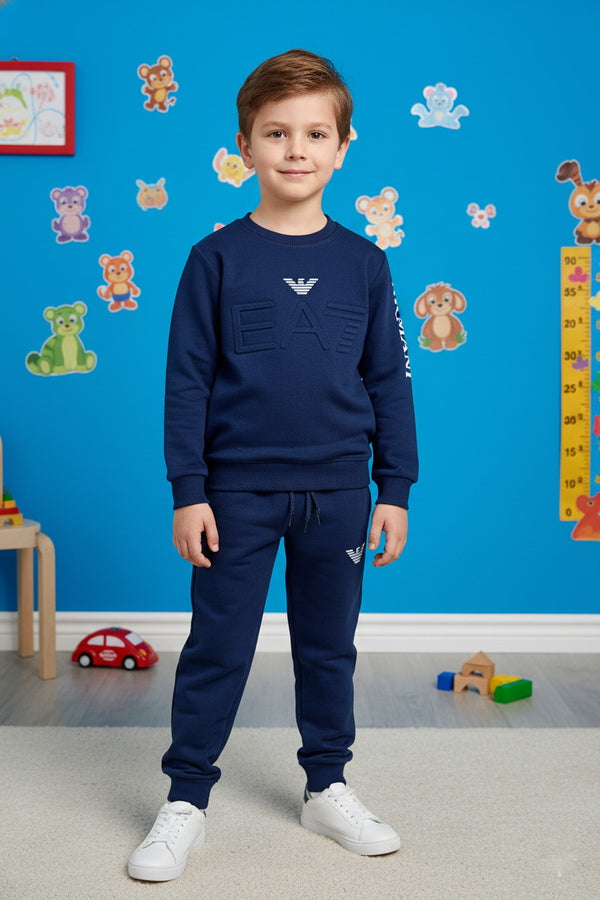 Boys Blue Armani Logo Sweatshirt & Trouser Set – Premium Fleece Two-Piece Outfit - Alvore.pk