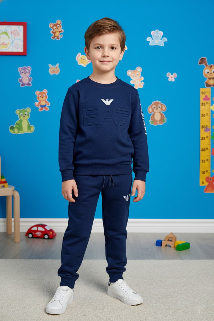 Boys Blue Armani Logo Sweatshirt & Trouser Set – Premium Fleece Two-Piece Outfit - Alvore.pk