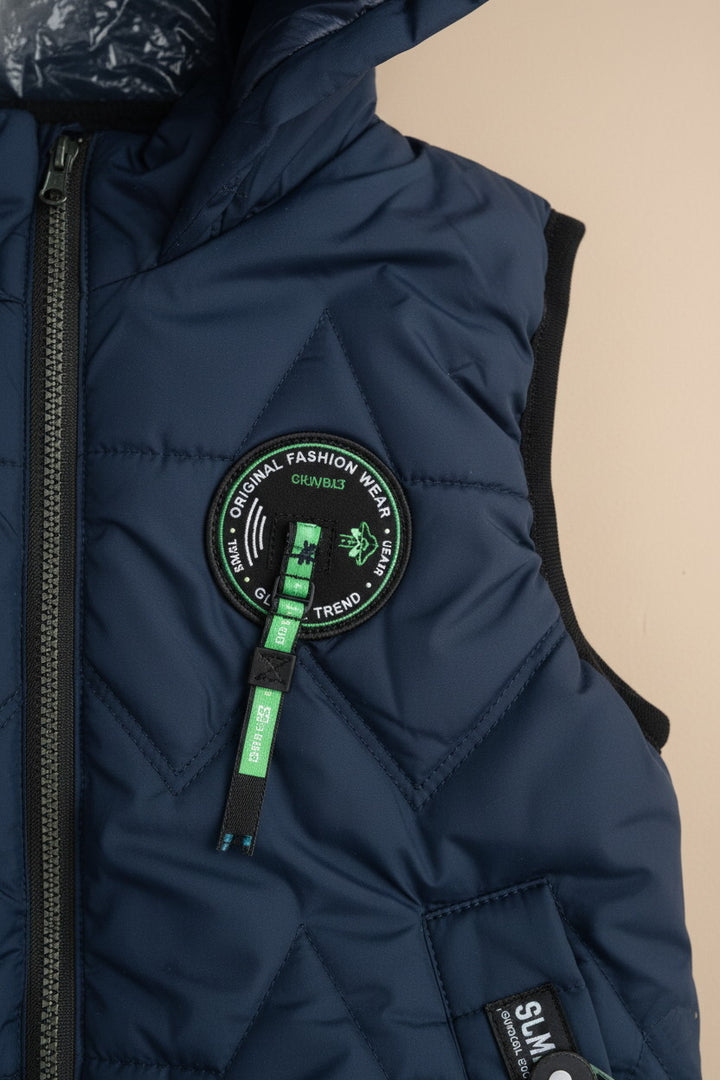 Kids Red Padded Sleeveless Hooded Jacket design 2 - Alvore.pk