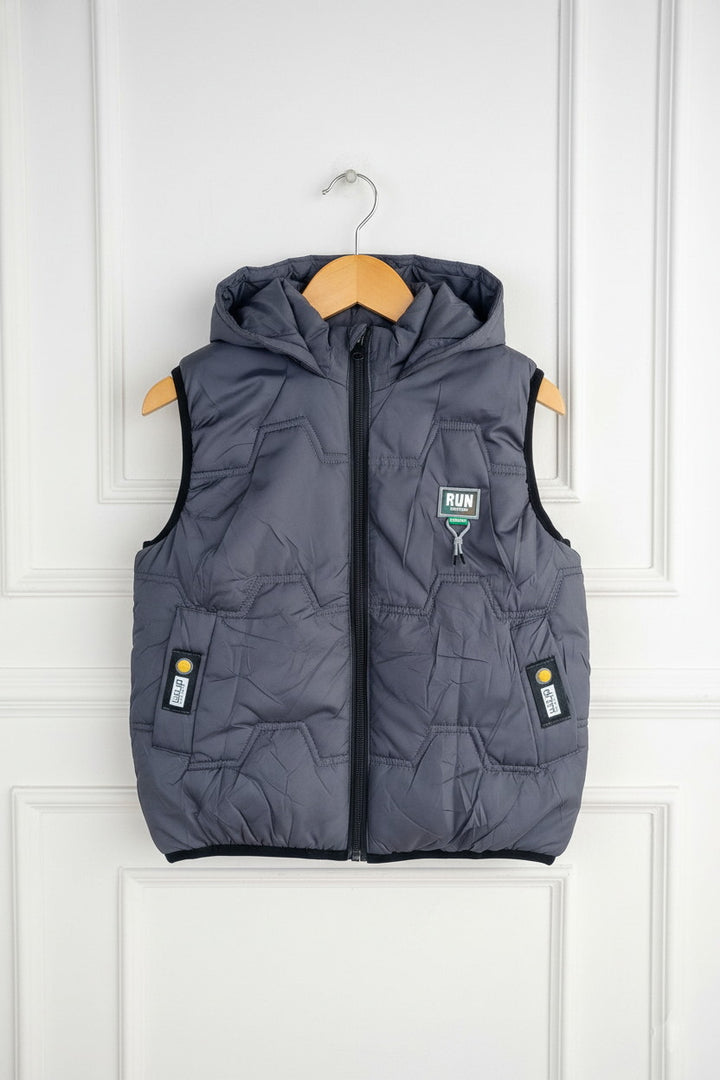 Kids Red Padded Sleeveless Hooded Jacket - Alvore.pk