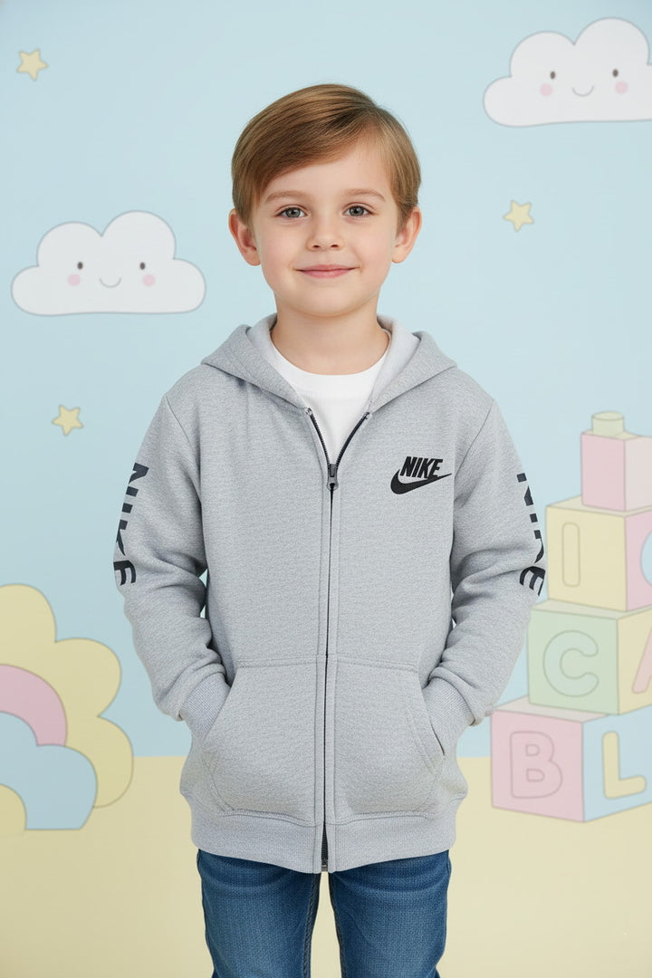 Kids Nike Full Zip Hoodie – Soft Fleece Grey Sweatshirt - Alvore.pk