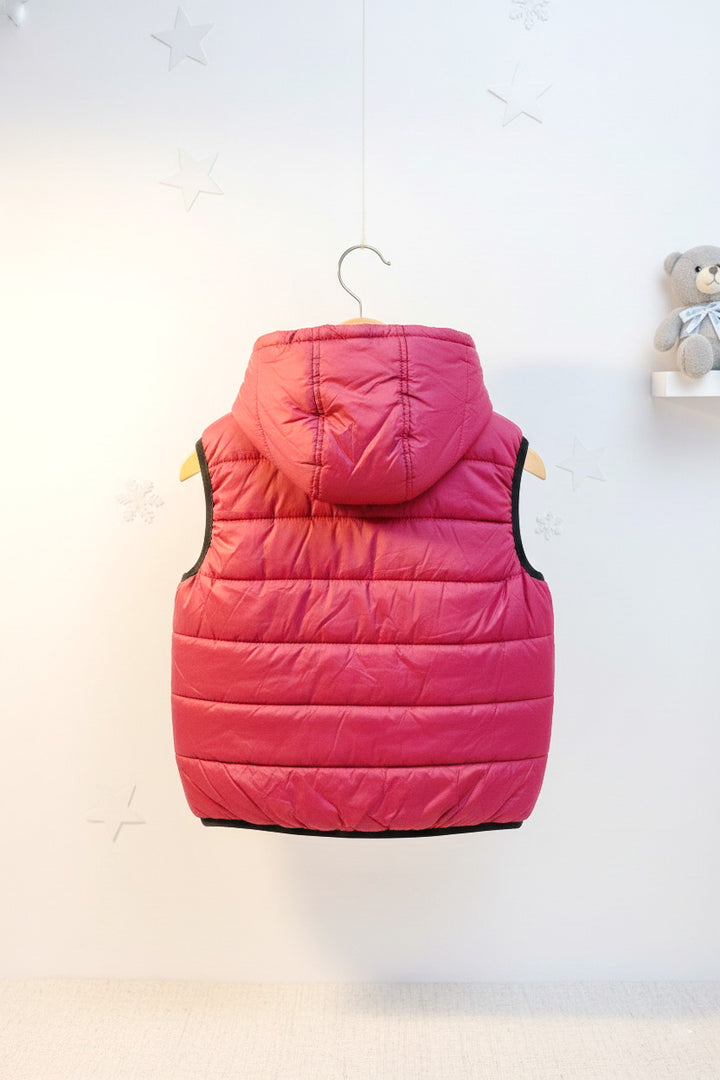 Kids Red Padded Sleeveless Hooded Jacket design 2 - Alvore.pk