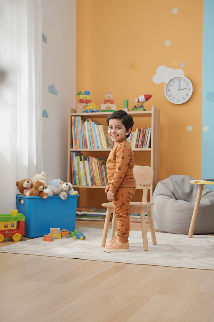 Kids Boys DG 2 piece Printed Mustard Orange Fleece Tracksuit - Alvore.pk