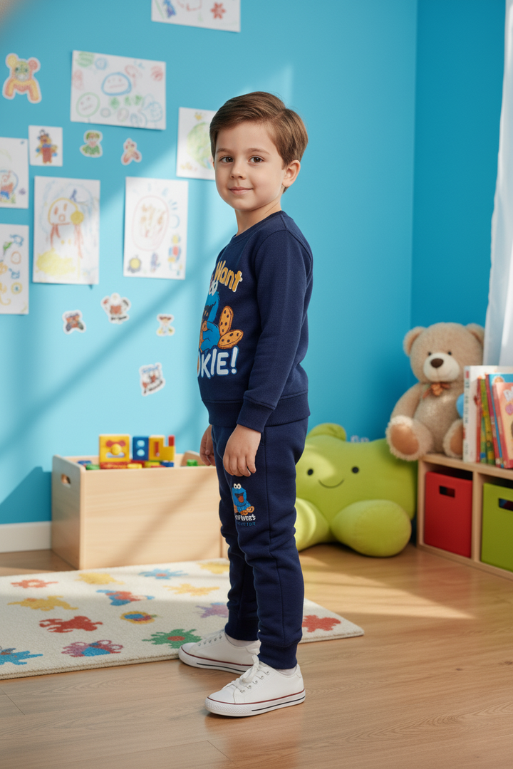 Kids Navy Cookie Monster Sweatshirt & Trouser 2 Piece Suit - Alvore.pk