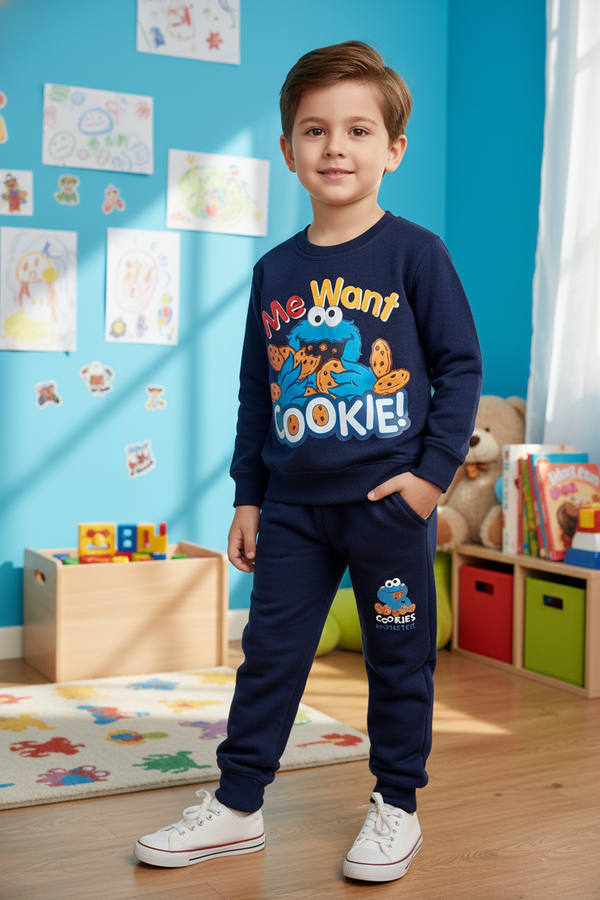 Kids Navy Cookie Monster Sweatshirt & Trouser 2 Piece Suit - Alvore.pk
