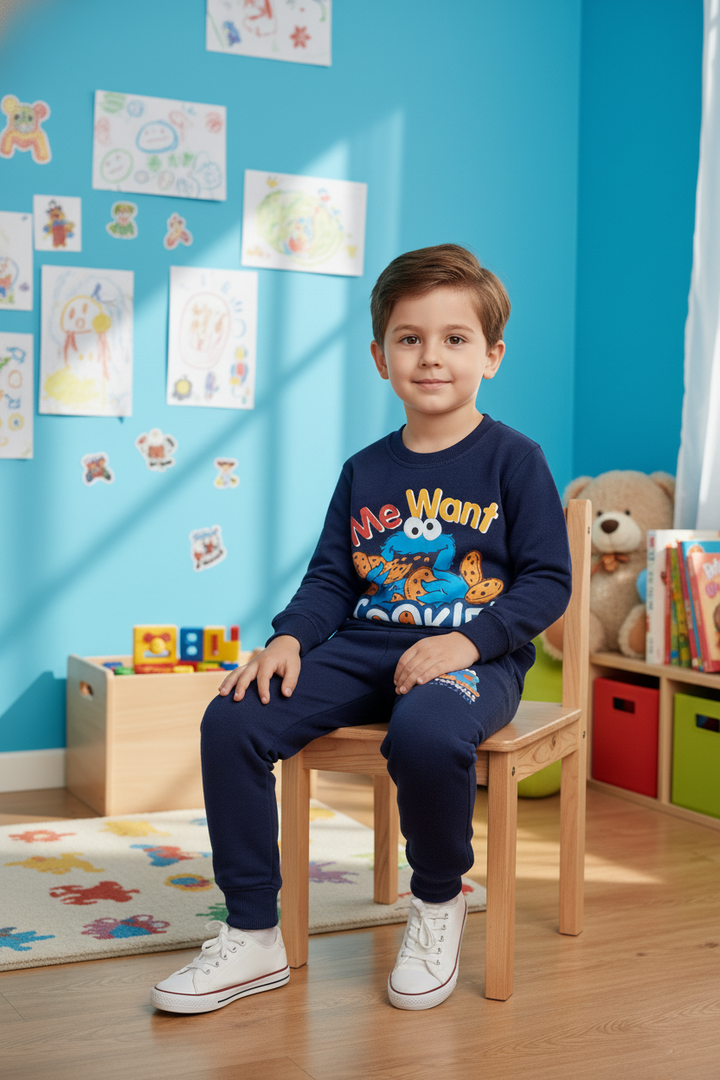 Kids Navy Cookie Monster Sweatshirt & Trouser 2 Piece Suit - Alvore.pk