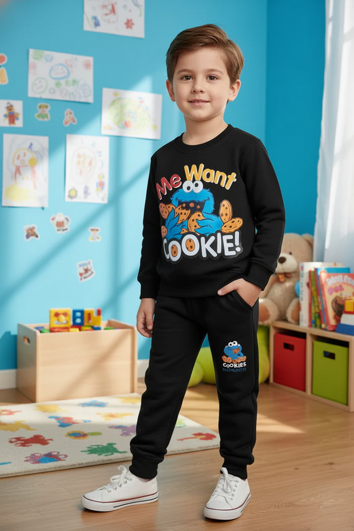 Kids Navy Cookie Monster Sweatshirt & Trouser 2 Piece Suit - Alvore.pk