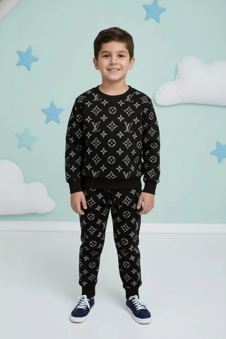 Navy Blue Boys 2-Piece Set – Sweatshirt & Trouser, Geometric Monogram printed - Alvore.pk